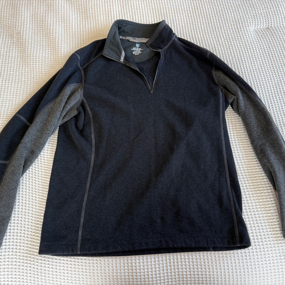 Kuhl Men's Black and Gray 1/4 Zip Up Sweater